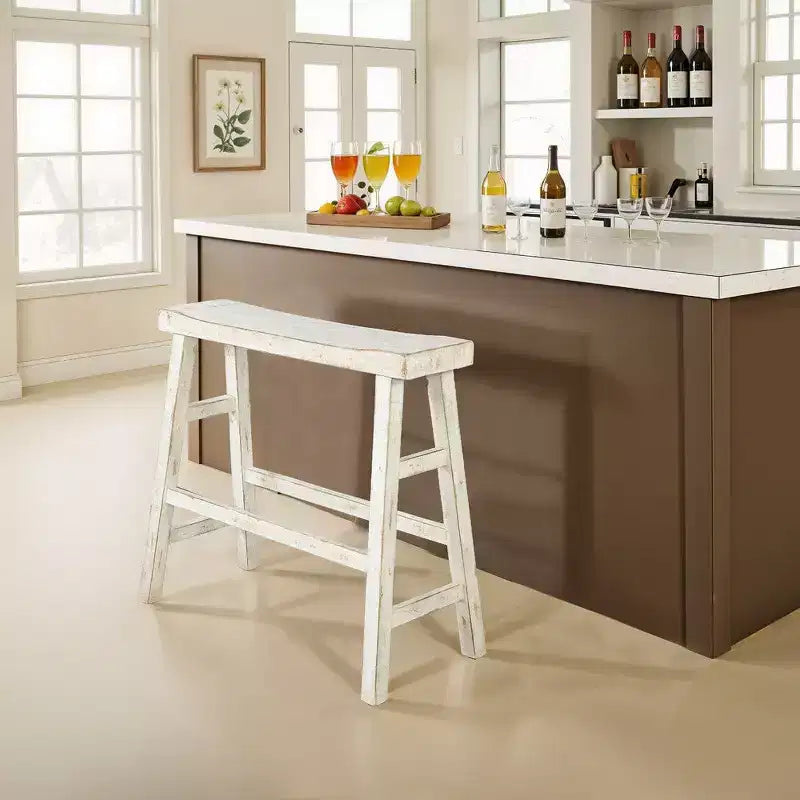 Royal Hampton 33 Wide Bar Height Bench | Trestle Legs with Footrests | Sand Mahogany Wood