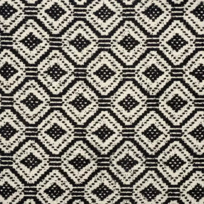 Moroccan-Inspired Ottoman, Navy White and Natural Wood, Mango Wood Frame