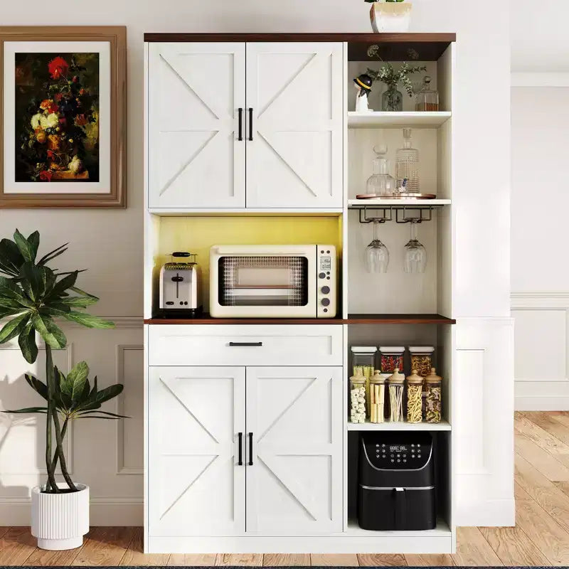 GDFStudio Archibald Modern 71 Wood Multifunctional Tall Cabinet with Wine Rack and Drawer