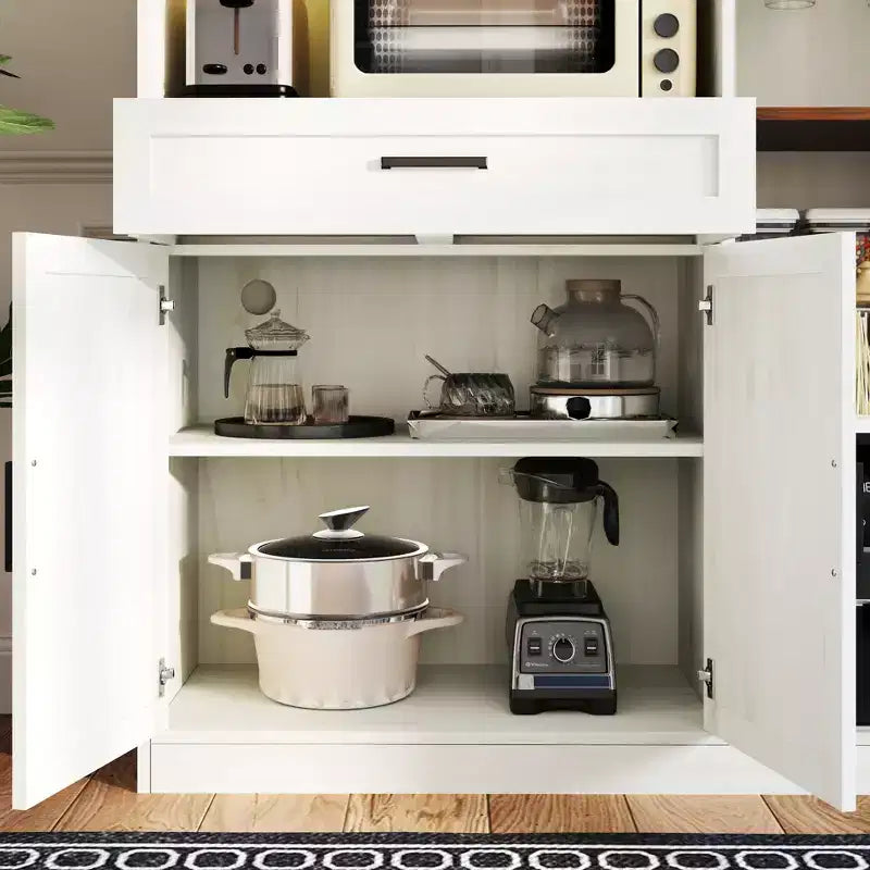 71 in. Tall Multifunctional Storage Cabinet with Wine Rack and Drawer, Antique White