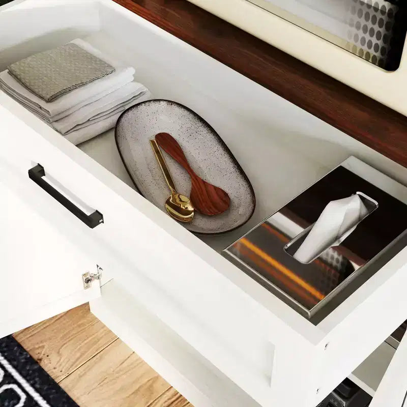 71 in. Tall Multifunctional Storage Cabinet with Wine Rack and Drawer, Antique White