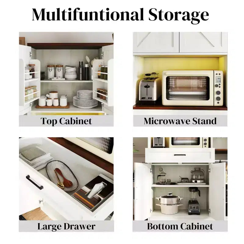 71 in. Tall Multifunctional Storage Cabinet with Wine Rack and Drawer, Antique White