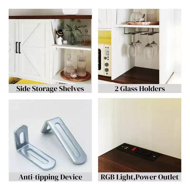 71 in. Tall Multifunctional Storage Cabinet with Wine Rack and Drawer, Antique White