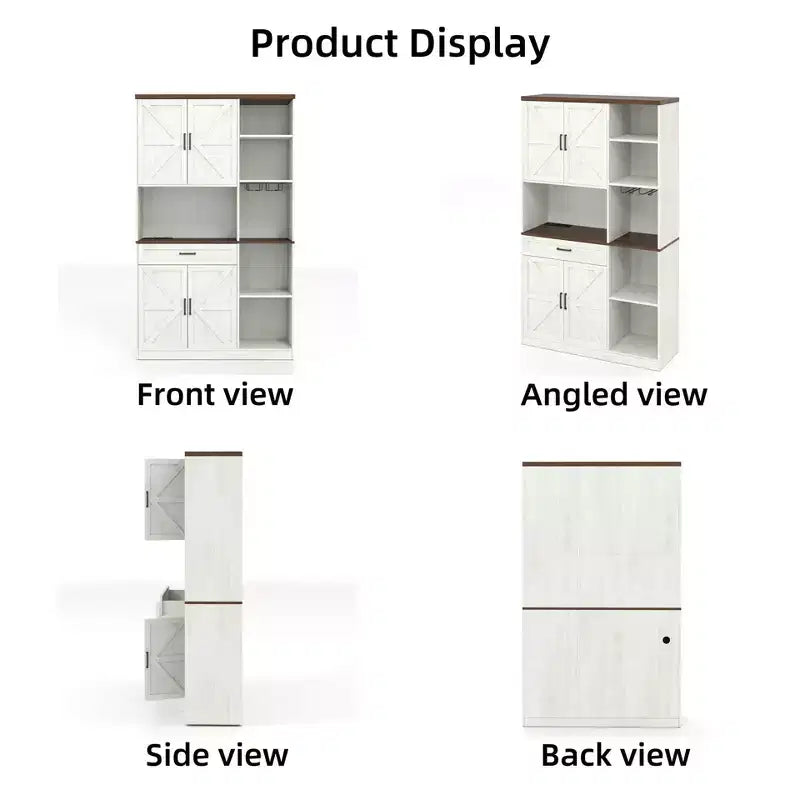 71 in. Tall Multifunctional Storage Cabinet with Wine Rack and Drawer, Antique White