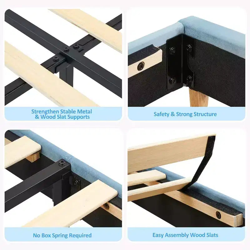 Twin Bed Frame with Drawer, Velvet Upholstered Platform BedFrame with Storage Headboard for Kids, No Box Spring Needed, Easy Assembly