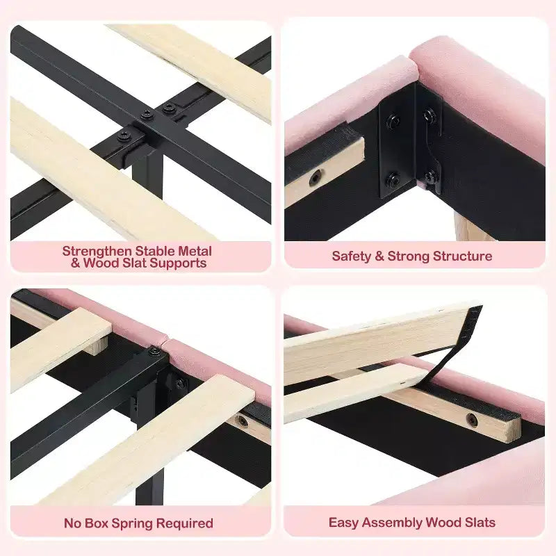Twin Bed Frame with Drawer, Velvet Upholstered Platform BedFrame with Storage Headboard for Kids, No Box Spring Needed, Easy Assembly