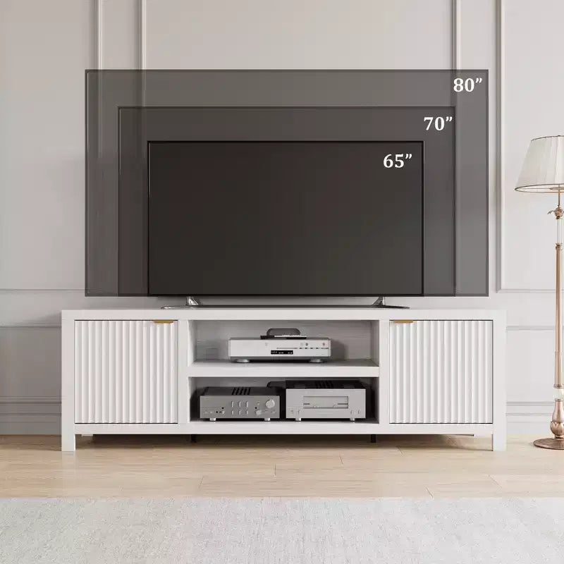 Fluted TV Stand for 80 inch, Modern Entertainment Center with Adjustable Shelves, Natural Oak TV & Media Cabinet 2-Tier Storage