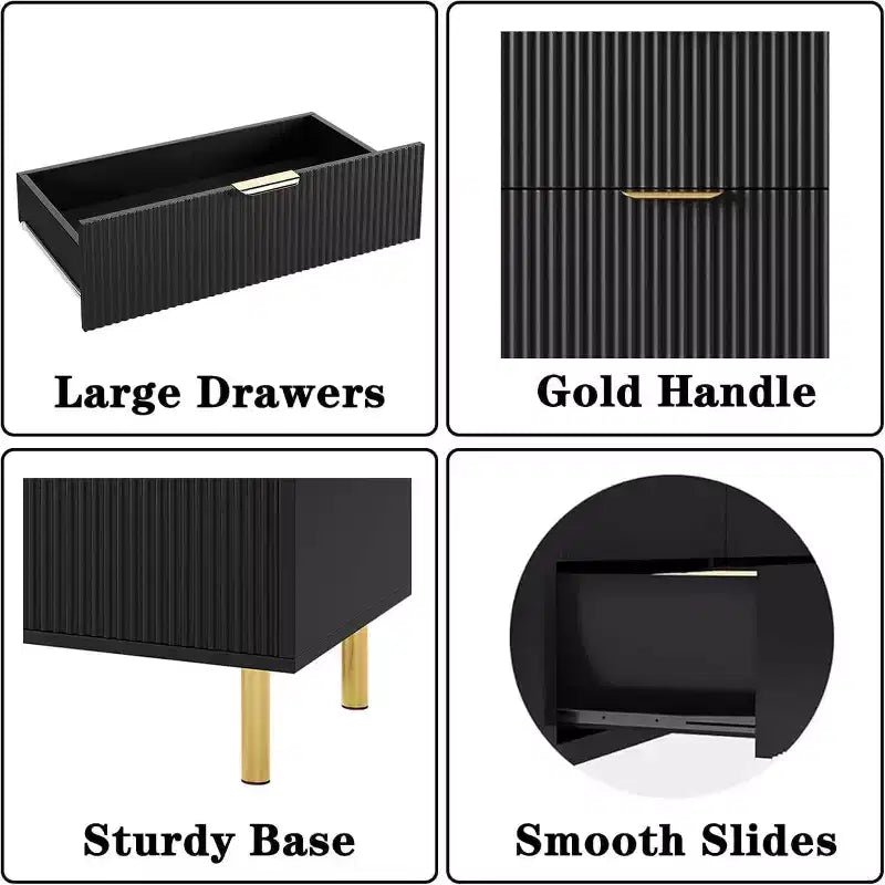 Modern 6-Drawer Dresser with Gold Handles and Fluted Panels, Spacious Storage
