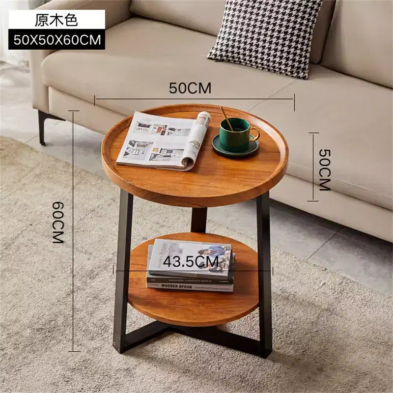 Round Side Table, 2 Tier Bedside Table with Storage, Modern Wood Small Nightstand for Living Room, Bathroom, Bedroom, Walnut