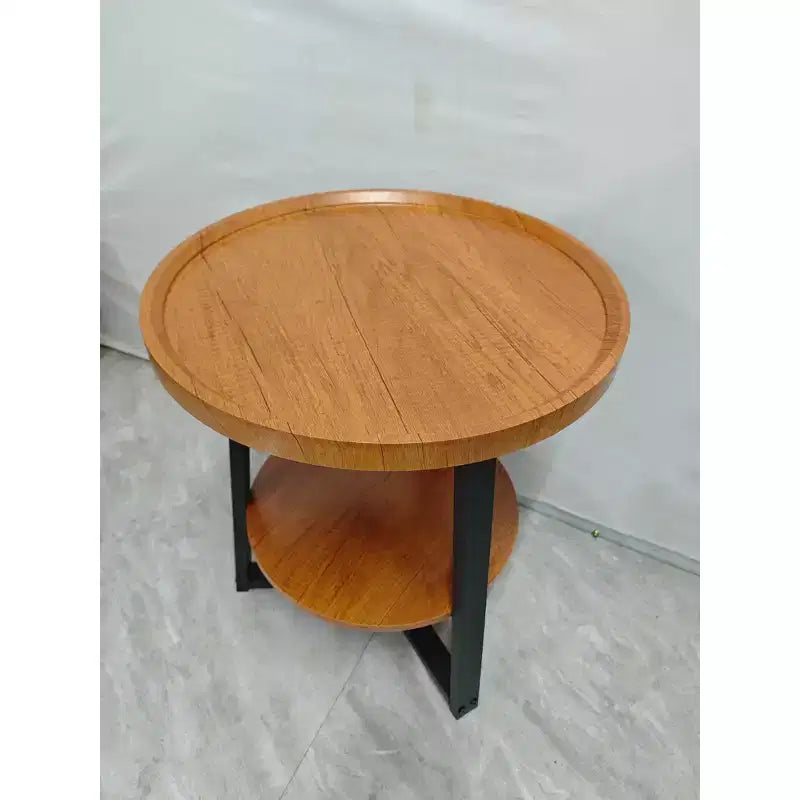 Round Side Table, 2 Tier Bedside Table with Storage, Modern Wood Small Nightstand for Living Room, Bathroom, Bedroom, Walnut