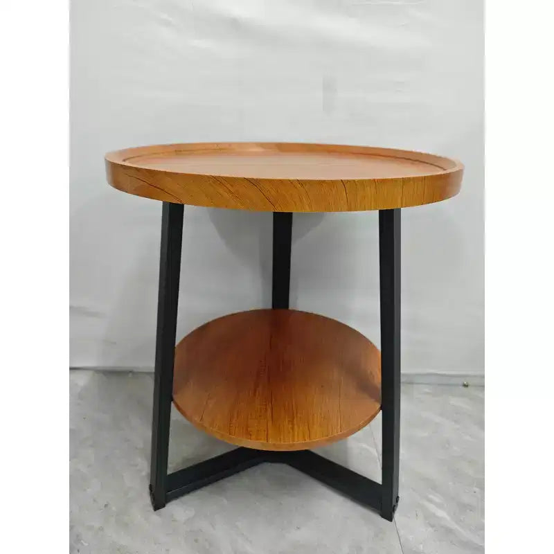 Round Side Table, 2 Tier Bedside Table with Storage, Modern Wood Small Nightstand for Living Room, Bathroom, Bedroom, Walnut