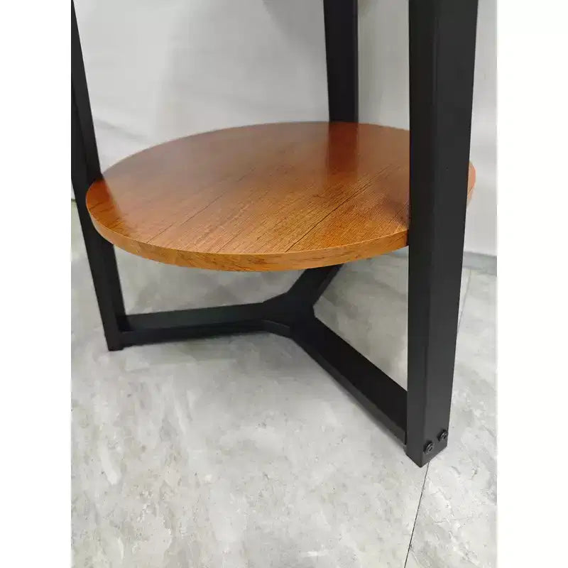 Round Side Table, 2 Tier Bedside Table with Storage, Modern Wood Small Nightstand for Living Room, Bathroom, Bedroom, Walnut