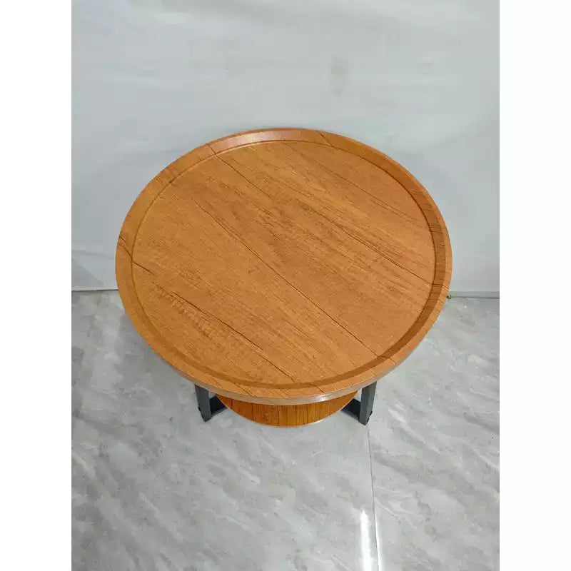 Round Side Table, 2 Tier Bedside Table with Storage, Modern Wood Small Nightstand for Living Room, Bathroom, Bedroom, Walnut