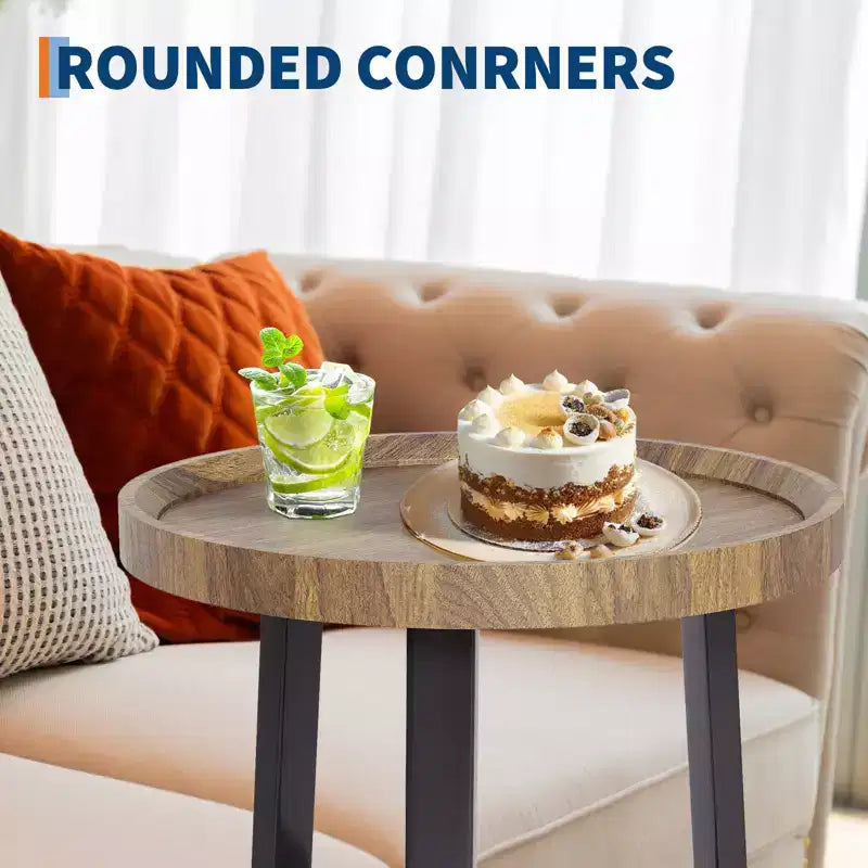 Round Side Table, 2 Tier Bedside Table with Storage, Modern Wood Small Nightstand for Living Room, Bathroom, Bedroom, Walnut
