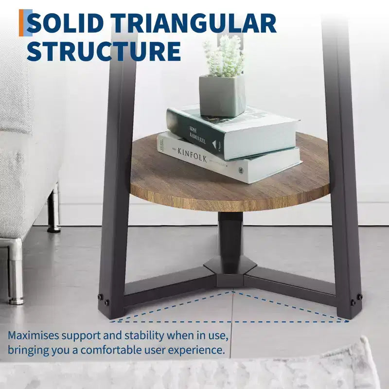 Round Side Table, 2 Tier Bedside Table with Storage, Modern Wood Small Nightstand for Living Room, Bathroom, Bedroom, Walnut