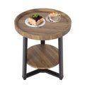 Round Side Table, 2 Tier Bedside Table with Storage, Modern Wood Small Nightstand for Living Room, Bathroom, Bedroom, Walnut