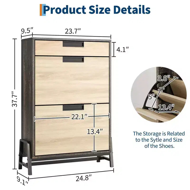 Shoe Cabinet with 2 Flip Drawers, Entryway Shoe Organizer with Drawer, Freestanding Hidden Narrow Shoe Rack Cabinet for Foyer, Hallway