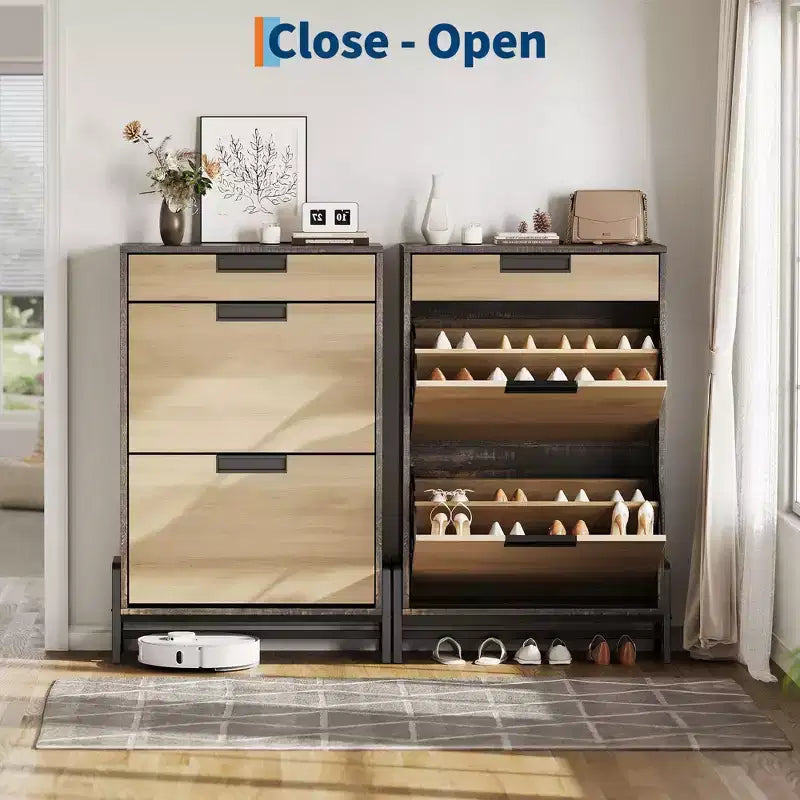 Shoe Cabinet with 2 Flip Drawers, Entryway Shoe Organizer with Drawer, Freestanding Hidden Narrow Shoe Rack Cabinet for Foyer, Hallway