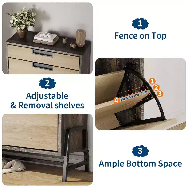 Shoe Cabinet with 2 Flip Drawers, Entryway Shoe Organizer with Drawer, Freestanding Hidden Narrow Shoe Rack Cabinet for Foyer, Hallway