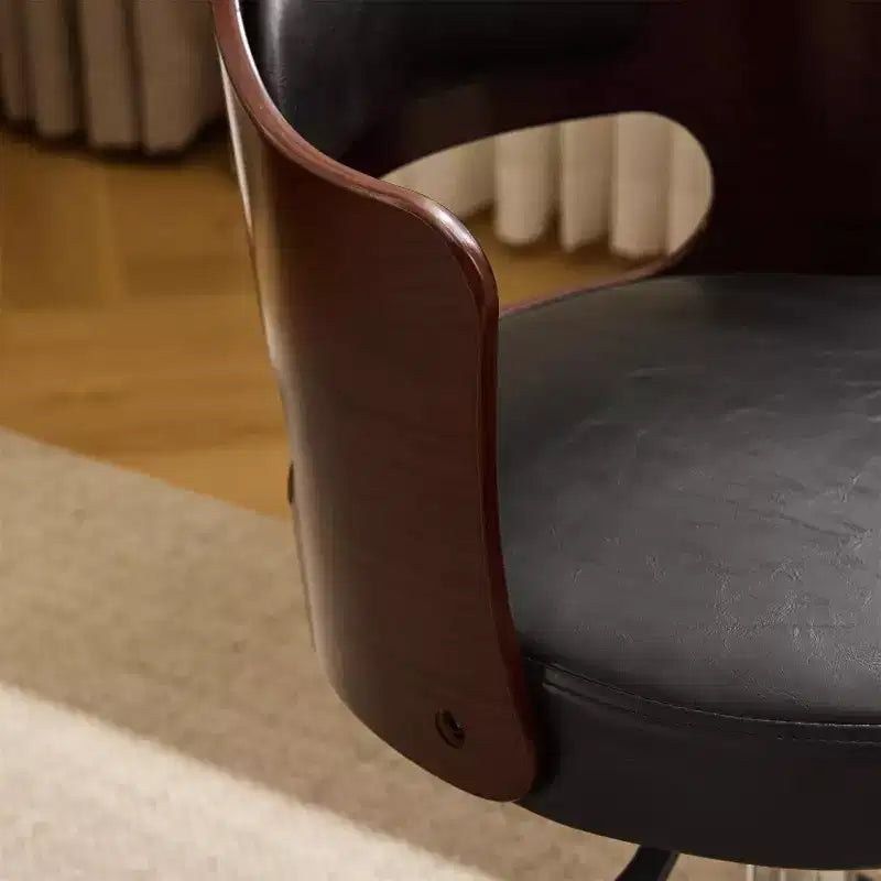 Armless Office Desk Chair, Dual-Use with or without Wheels, Adjustable Swivel Walnut Curved Task Chair for Study and Workspace