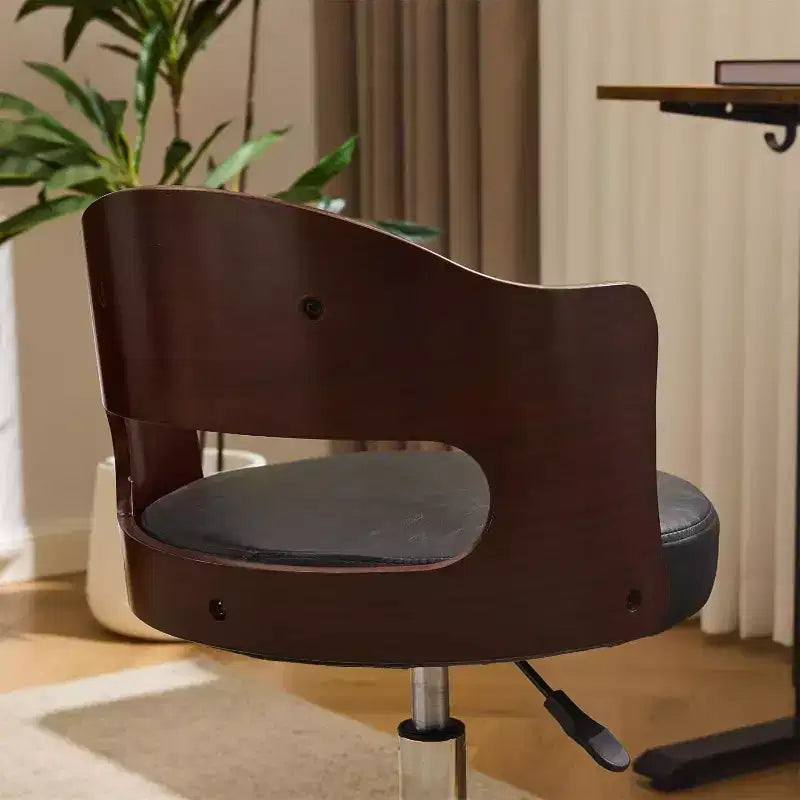 Armless Office Desk Chair, Dual-Use with or without Wheels, Adjustable Swivel Walnut Curved Task Chair for Study and Workspace