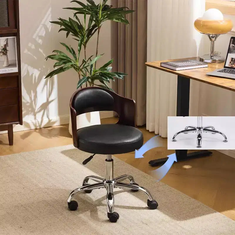 Armless Office Desk Chair, Dual-Use with or without Wheels, Adjustable Swivel Walnut Curved Task Chair for Study and Workspace