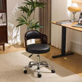 VINGLI Armless Office Desk Chair,,Dual-Use with/no Wheels,Small Adjustable Swivel Walnut Curved Task Chair for Study Area,Workspace,PU