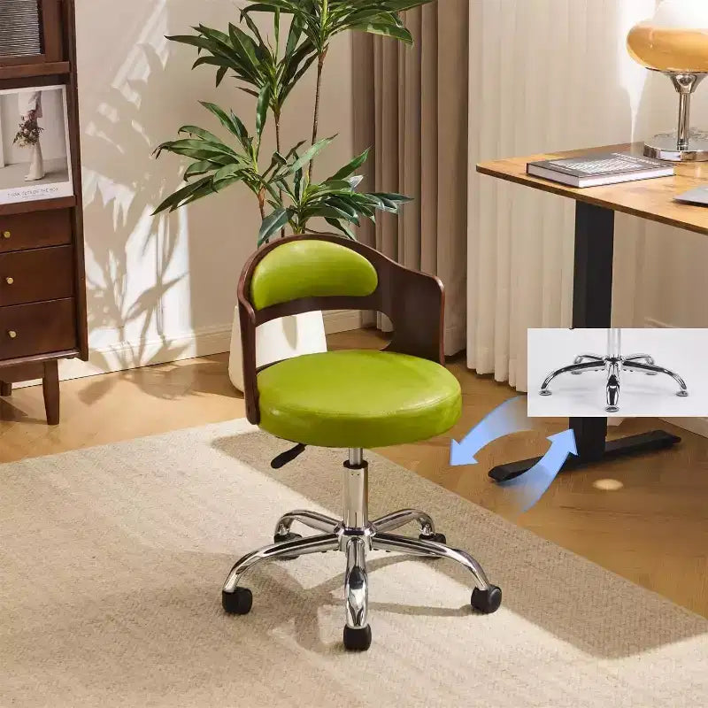 Armless Office Desk Chair, Dual-Use with or without Wheels, Adjustable Swivel Walnut Curved Task Chair for Study and Workspace