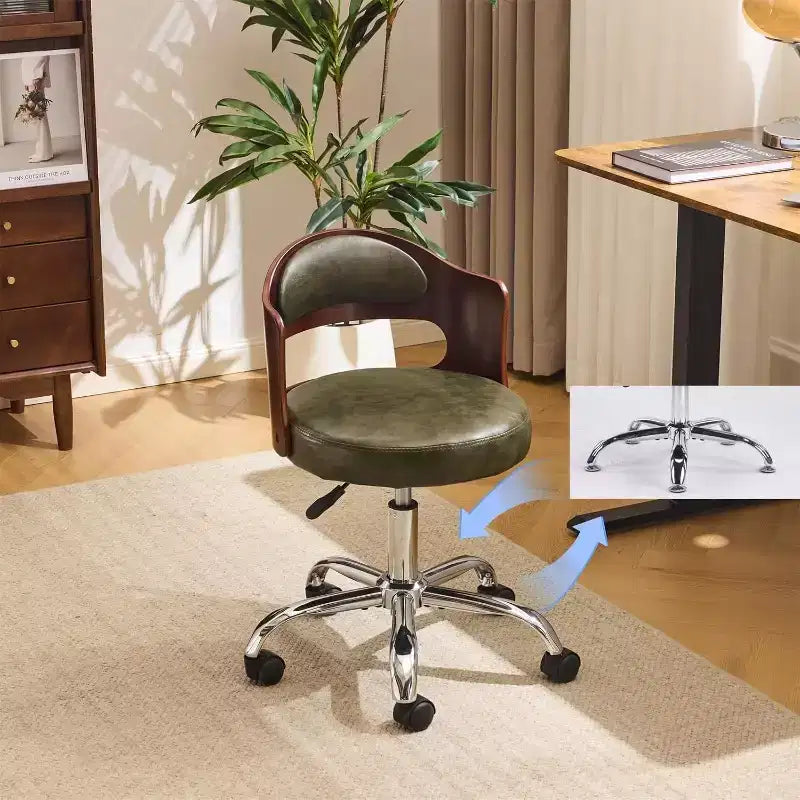 Armless Office Desk Chair, Dual-Use with or without Wheels, Adjustable Swivel Walnut Curved Task Chair for Study and Workspace