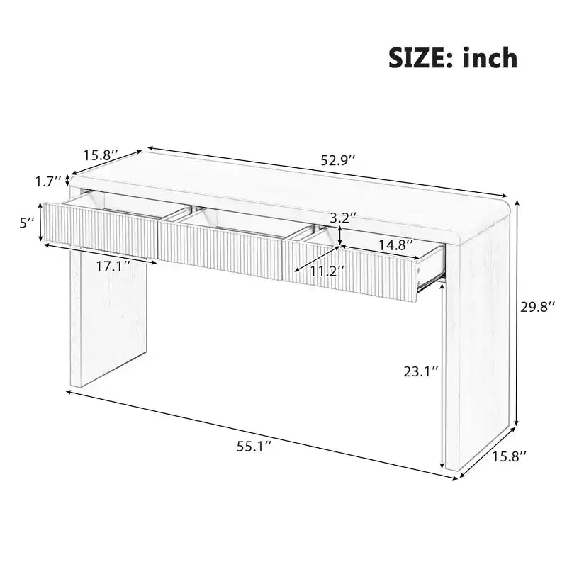 Rustic Modern Console Table with 3 Fluted Drawers, Entryway Hallway Accent Table