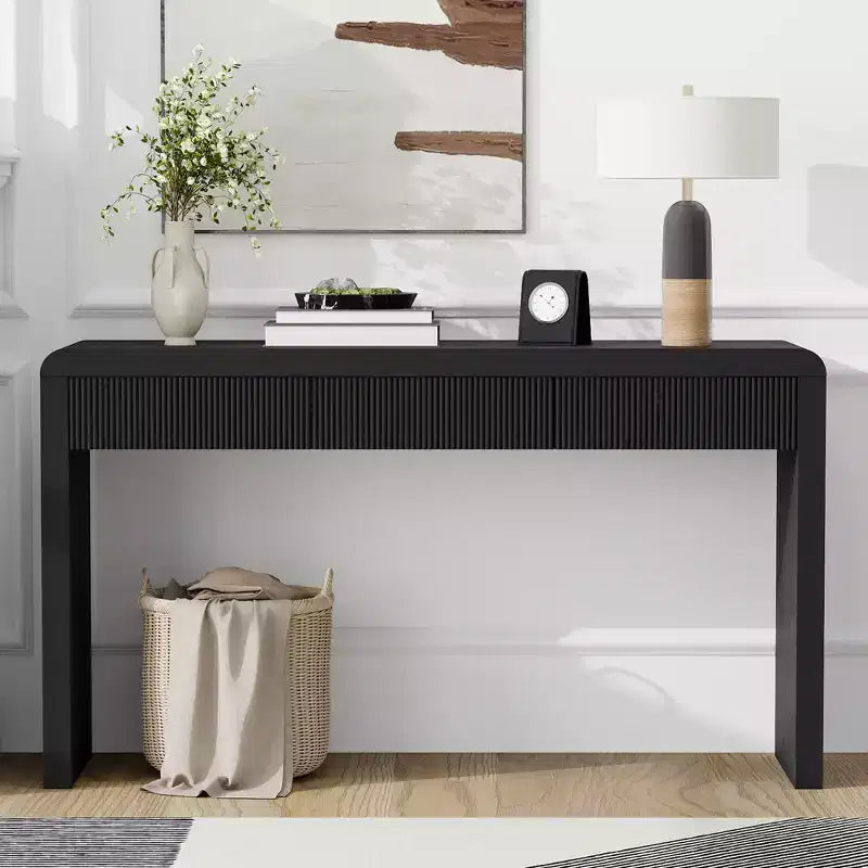 Rustic Modern Console Table with 3 Fluted Drawers, Entryway Hallway Accent Table
