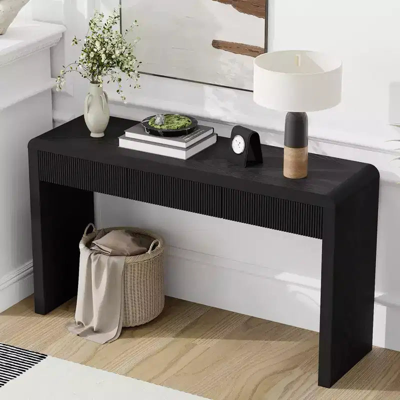 Rustic Modern Console Table with 3 Fluted Drawers, Entryway Hallway Accent Table