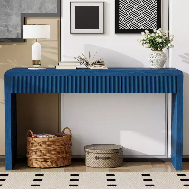 Rustic Modern Console Table with 3 Fluted Drawers, Entryway Hallway Accent Table
