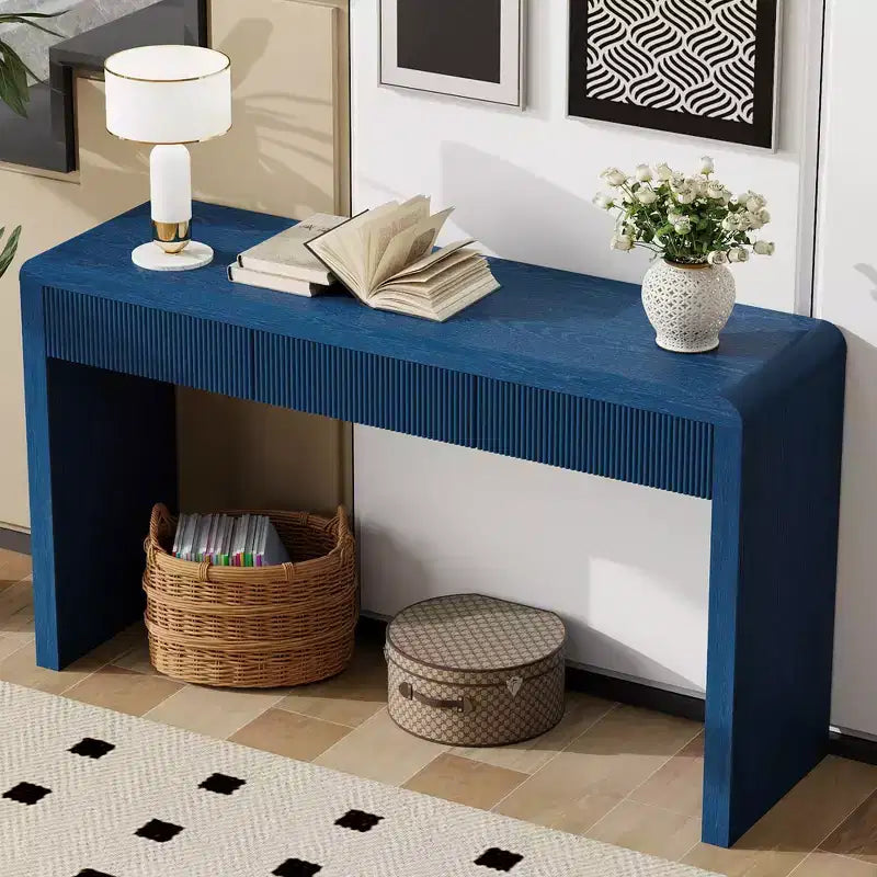 Rustic Modern Console Table with 3 Fluted Drawers, Entryway Hallway Accent Table