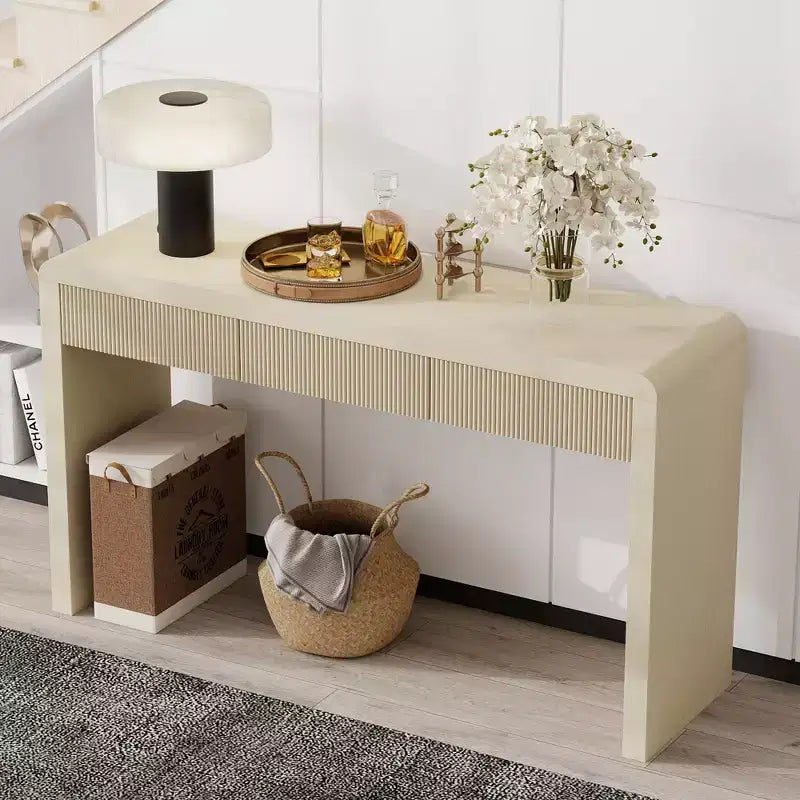 Rustic Modern Console Table with 3 Fluted Drawers, Entryway Hallway Accent Table