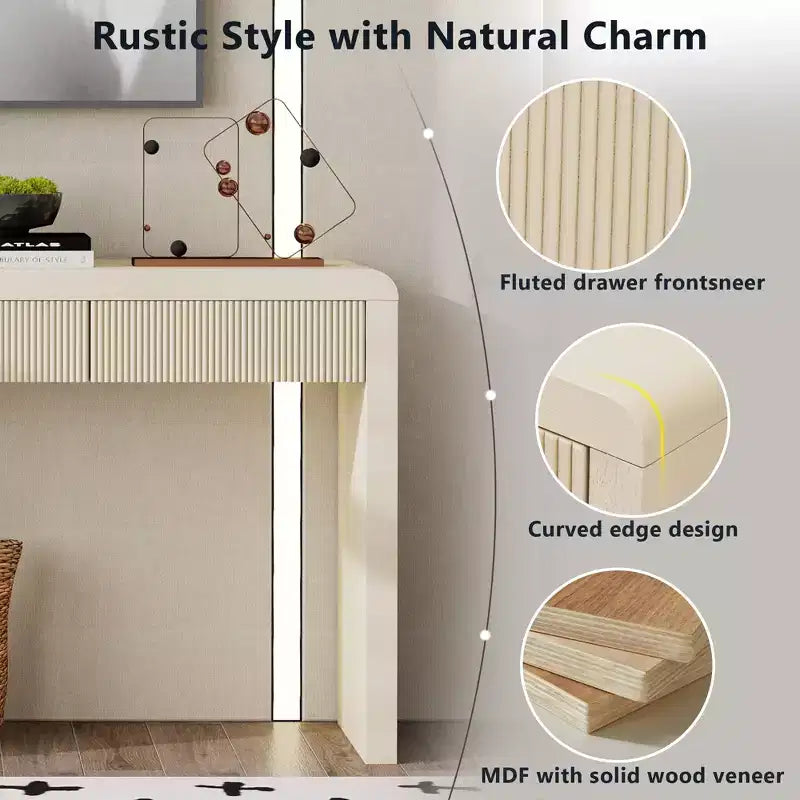 Rustic Modern Console Table with 3 Fluted Drawers, Entryway Hallway Accent Table