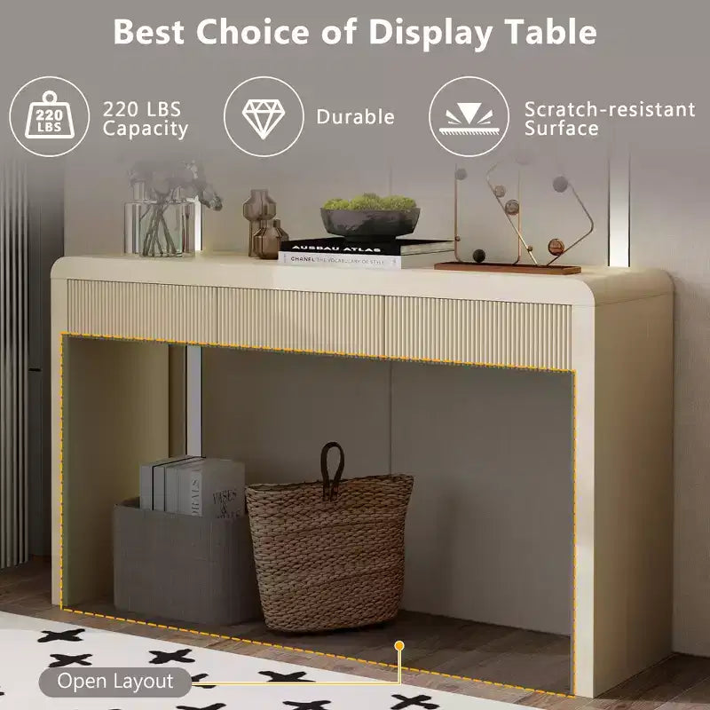 Rustic Modern Console Table with 3 Fluted Drawers, Entryway Hallway Accent Table