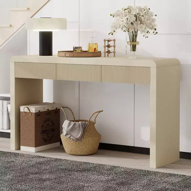 Polibi Rustic Modern Console Table with 3 Fluted Drawers