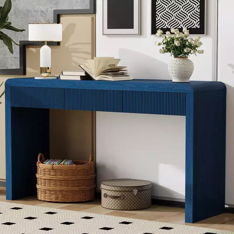 Rustic Modern Console Table with 3 Fluted Drawers, Entryway Hallway Accent Table