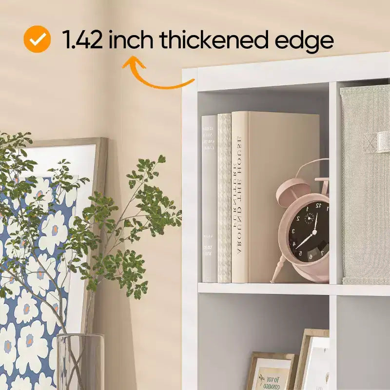 12-Cube Storage Organizer Bookshelf with Storage Bins, Modern White Bookcase for Bedroom
