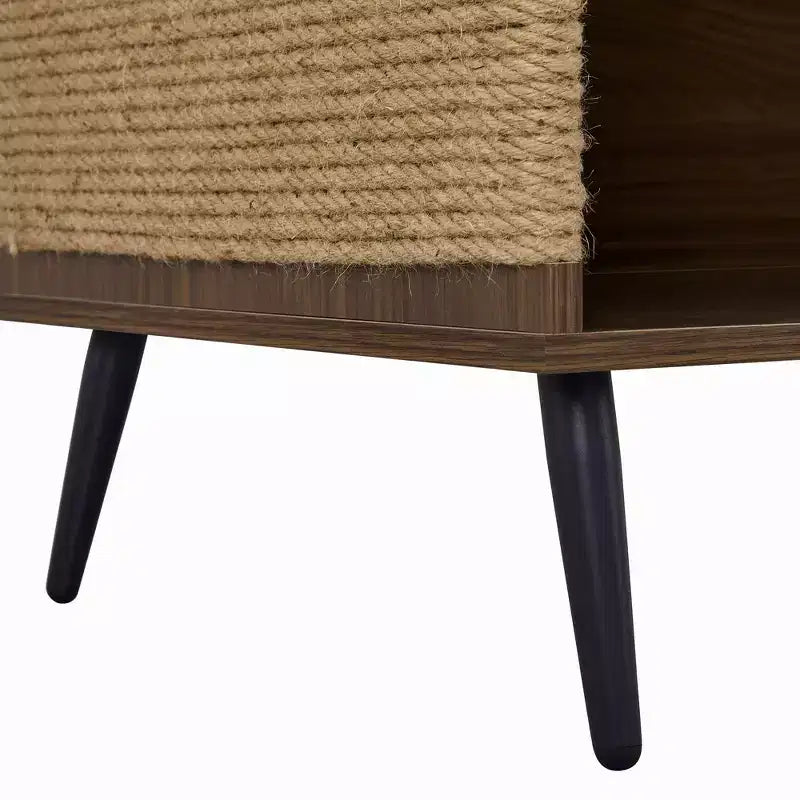 2-in-1 Sideboard and Cat Litter Box Enclosure, Storage Cabinet with Sisal Scratcher, Walnut