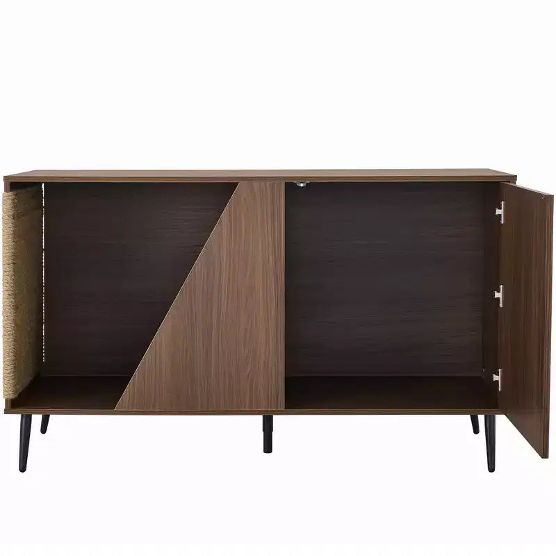 2-in-1 Sideboard and Cat Litter Box Enclosure, Storage Cabinet with Sisal Scratcher, Walnut