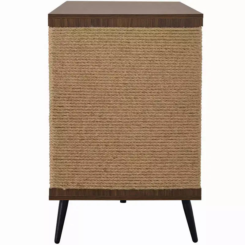 2-in-1 Sideboard and Cat Litter Box Enclosure, Storage Cabinet with Sisal Scratcher, Walnut