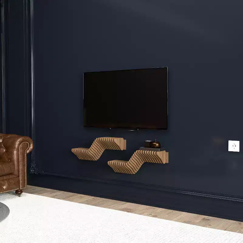 20 in. Parametric 3D Wavy Floating Shelf, Natural Oak, Living Room and Gaming Room