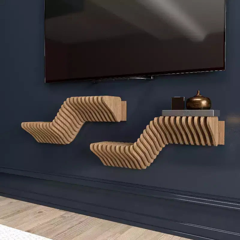 20 in. Parametric 3D Wavy Floating Shelf, Natural Oak, Living Room and Gaming Room