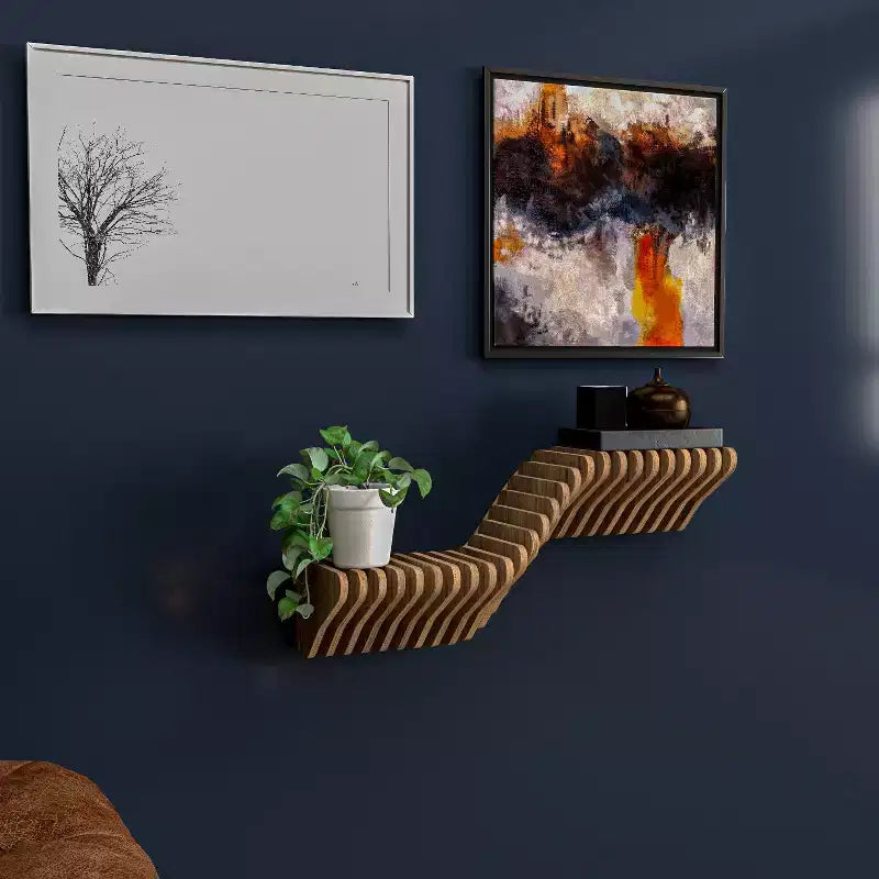 20 in. Parametric 3D Wavy Floating Shelf, Natural Oak, Living Room and Gaming Room