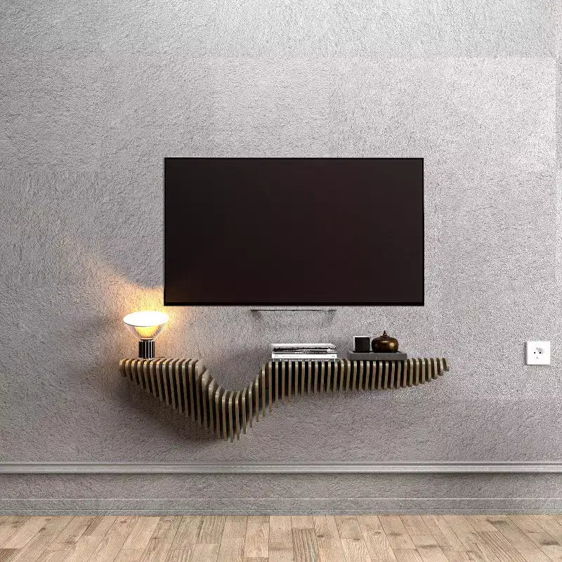 48 in. Parametric 3D Wavy Floating Shelf TV Unit, Natural Oak, Living Room and Gaming Room