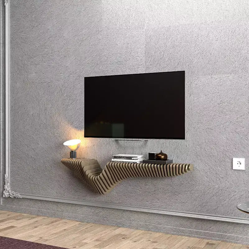48 in. Parametric 3D Wavy Floating Shelf TV Unit, Natural Oak, Living Room and Gaming Room