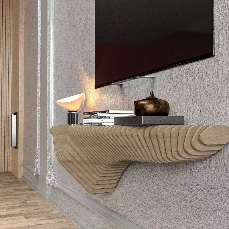 48 in. Parametric 3D Wavy Floating Shelf TV Unit, Natural Oak, Living Room and Gaming Room