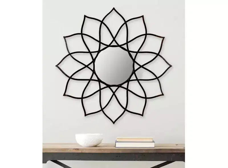 36 x 36 in. Flower Decorative Wall Mirror, Black Iron and Wood Frame
